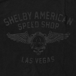 Load image into Gallery viewer, Close up of Shelby American Speed Shop Las Vegas black graphic tee