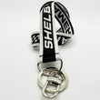 Load image into Gallery viewer, Top view of Shelby Cobra lanyard for keys in black and white