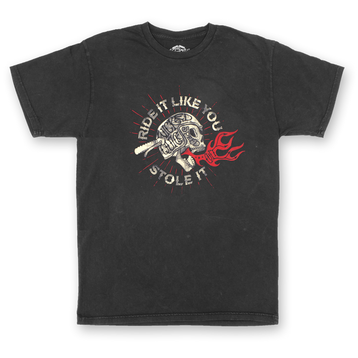 Ride It Like You Stole It black graphic shirt by Wicked Quick