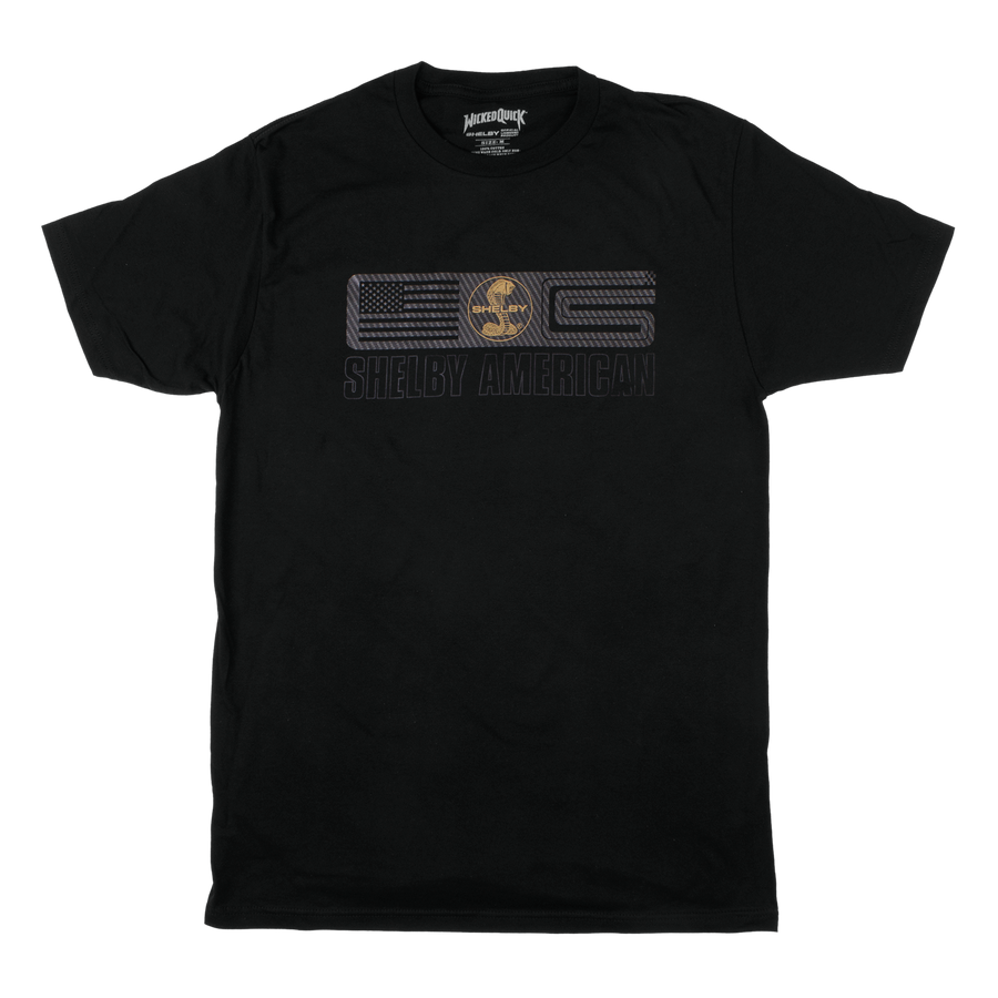 Shelby American logo on a black graphic tee
