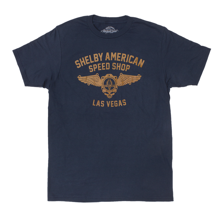 Shelby American Speed Shop Las Vegas blue graphic tee
