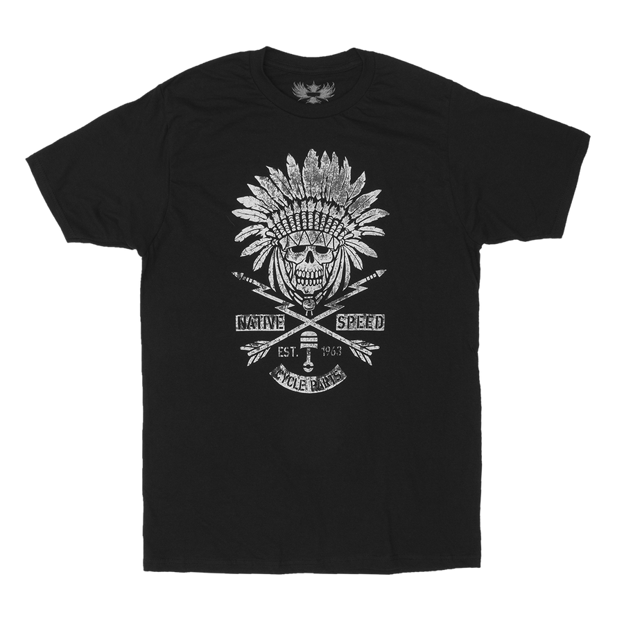NATIVE SPEED TEE-WHITE PRINT ON BLACK