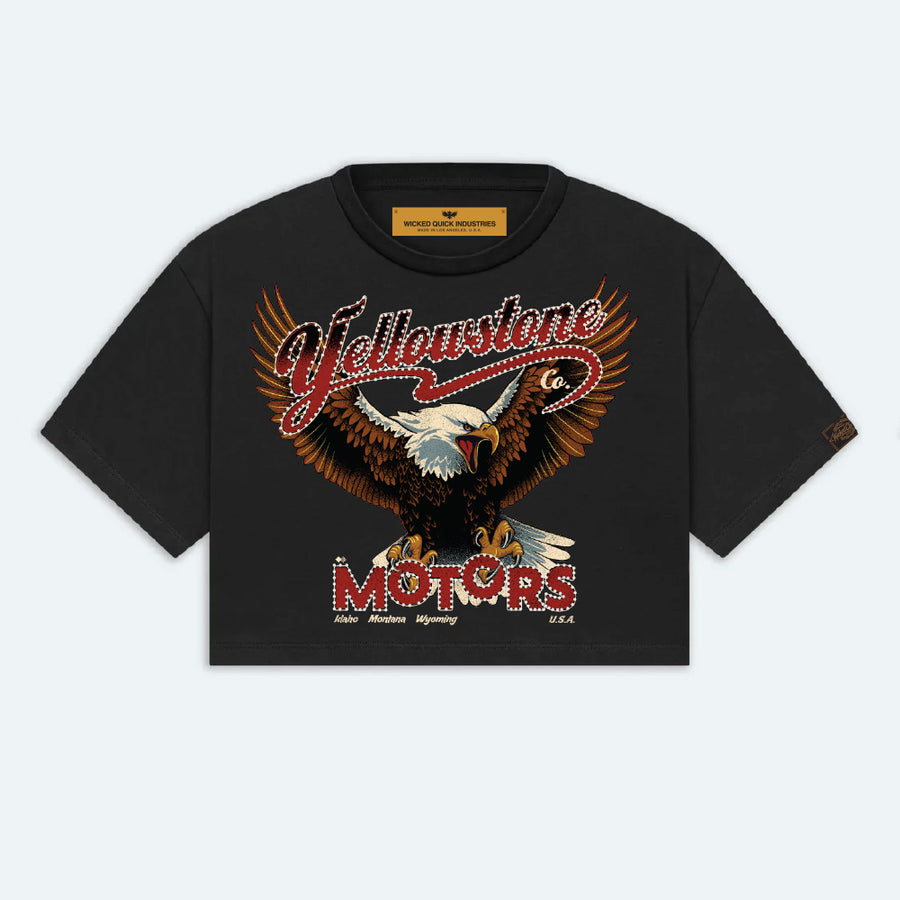 YELLOWSTONE MOTORS CROPPED JERSEY TEE