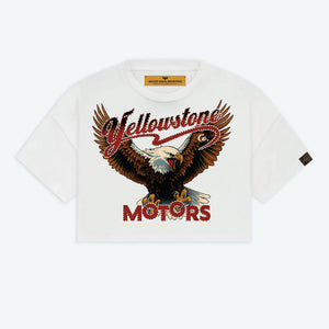 YELLOWSTONE MOTORS CROPPED JERSEY TEE-WHITE