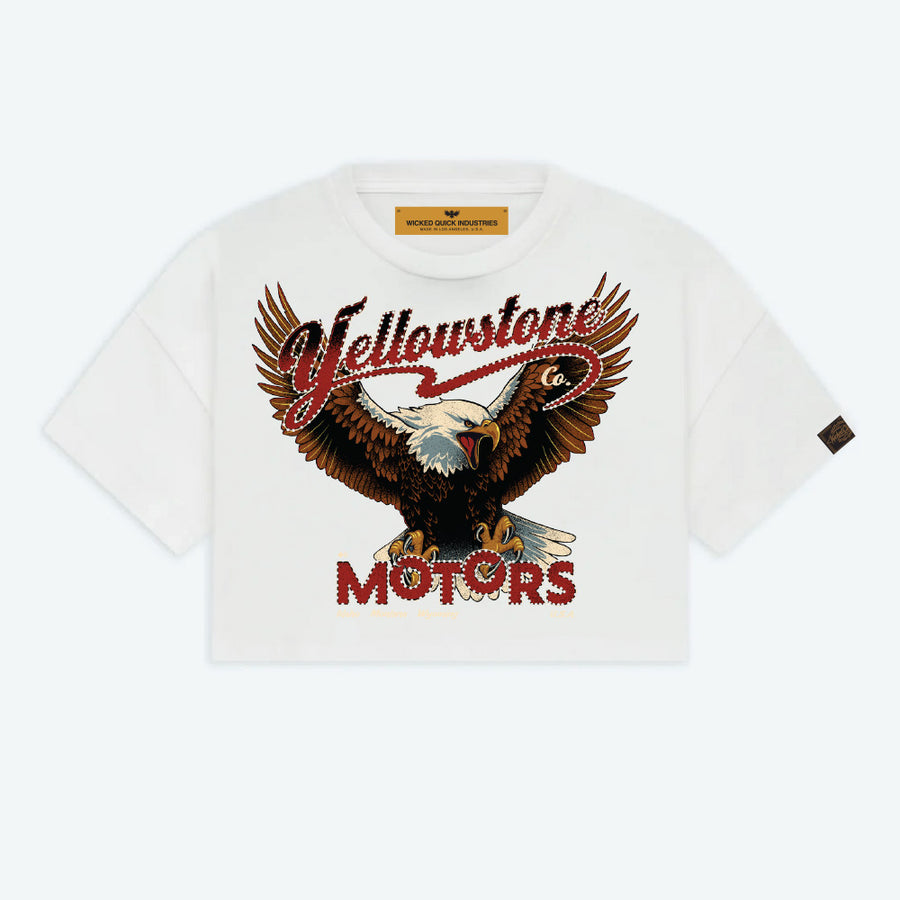 YELLOWSTONE MOTORS CROPPED JERSEY TEE-WHITE