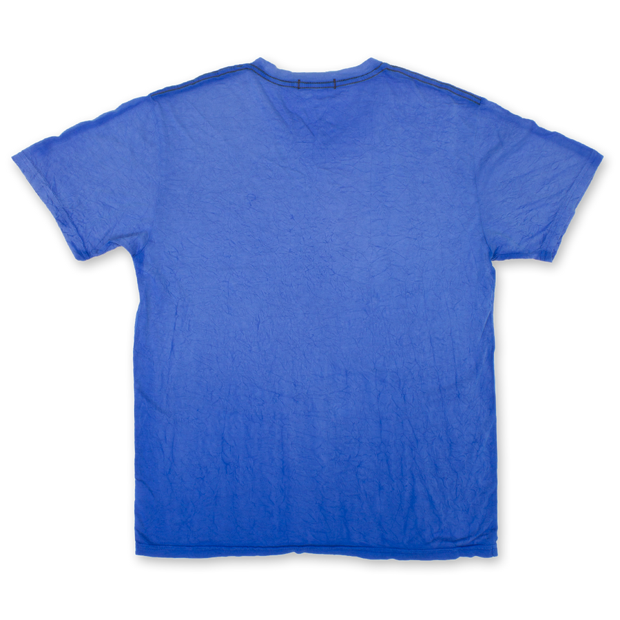 Bright blue men's v neck t shirt back side view