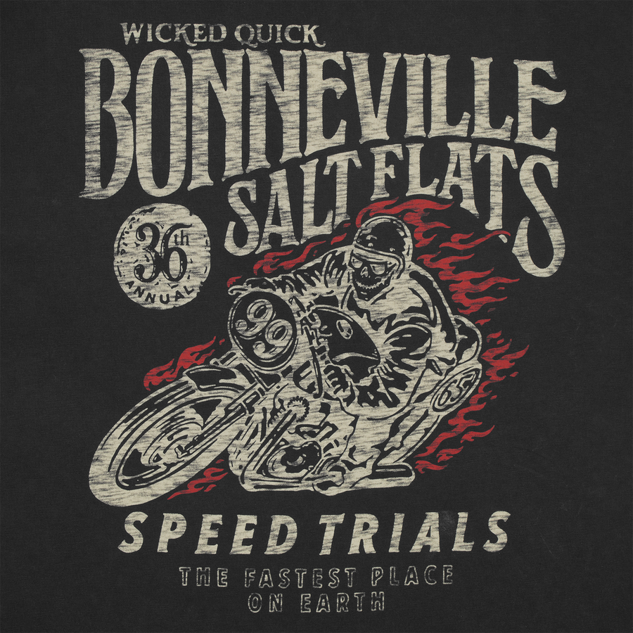 Close up of Bonneville Salt Flats black graphic t shirt