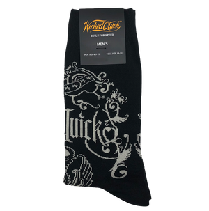 Wicked Quick graphic men's socks in black and white
