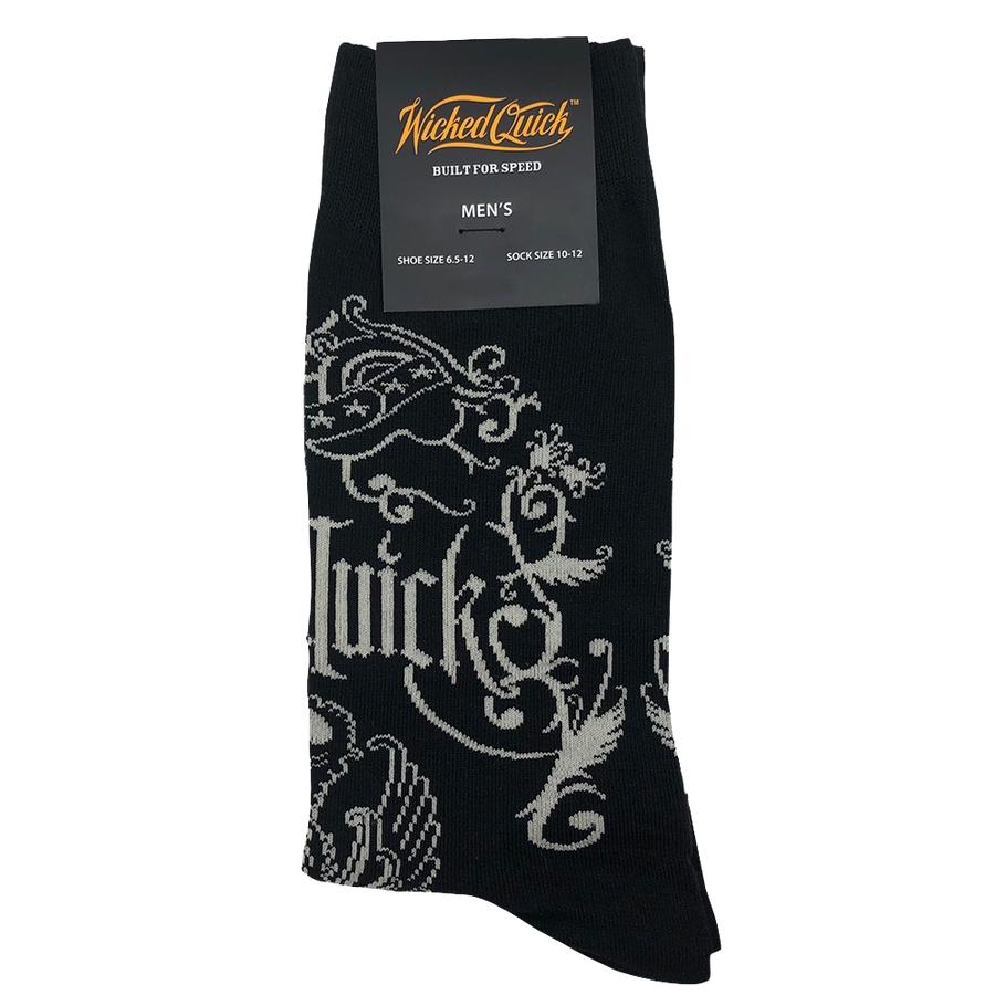 Wicked Quick graphic men's socks in black and white