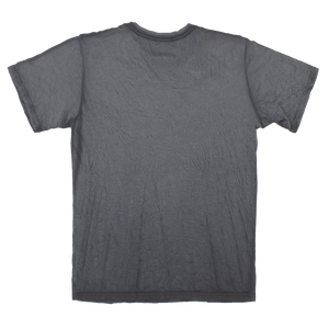 Dark silver crew neck t shirt in crinkle fabric back side view