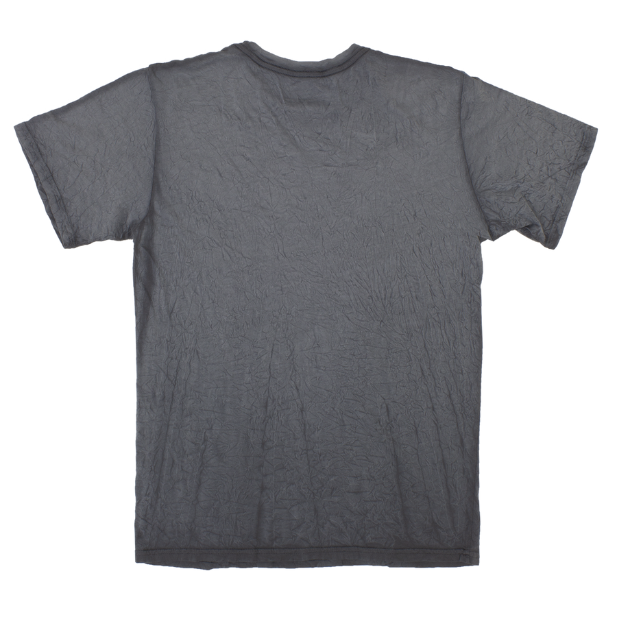 Dark silver crew neck t shirt in crinkle fabric back side view