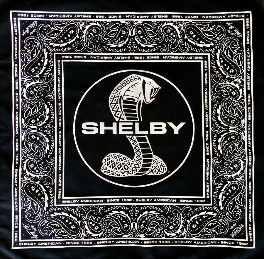 Black Shelby Cobra bandana with white paisley – full view