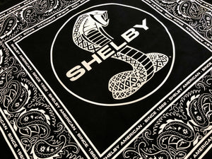 Black and white Shelby Cobra bandana in paisley – close up 