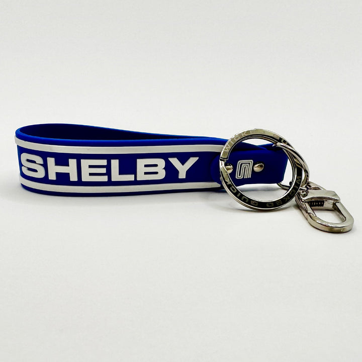 blue and white Shelby Cobra lanyard full view