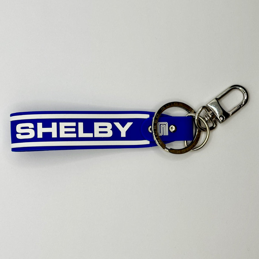 Blue and white Shelby Cobra lanyard top view