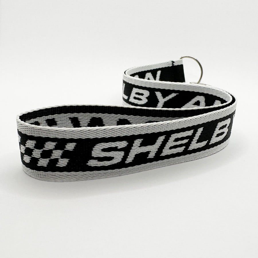Side view of Shelby Cobra lanyard for keys in black and white