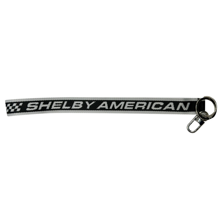 Full view of Shelby Cobra lanyard for keys in black and white