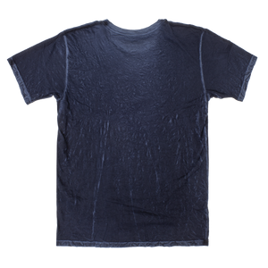 Navy crew neck t shirt in crinkle cotton back side view