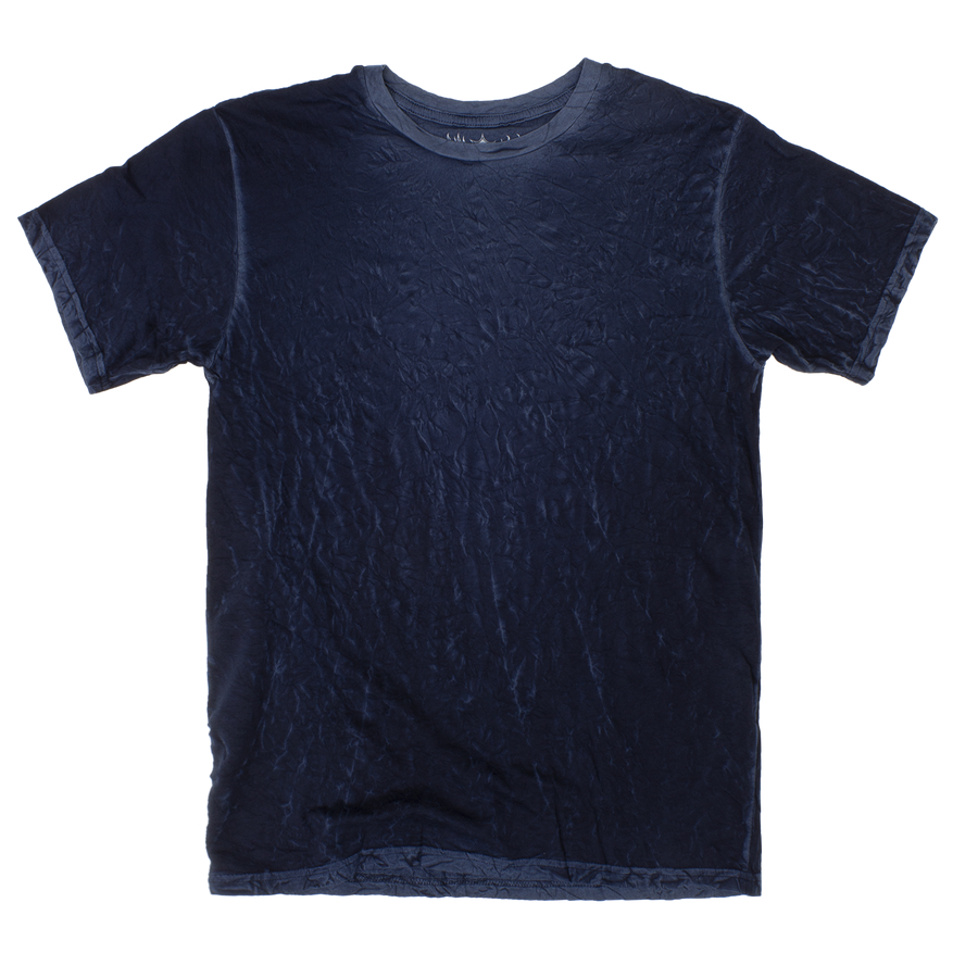 Navy crew neck t shirt in crinkle cotton