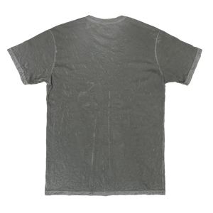 Backside of sage green men's v neck t shirt