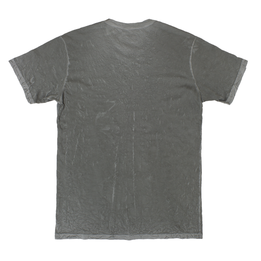 Backside of sage green men's v neck t shirt