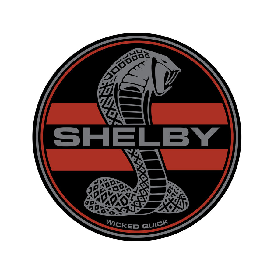 Decal with black and red racing stripes and the Shelby AC Cobra