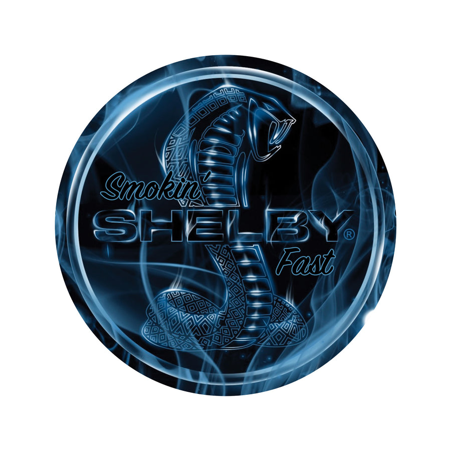 Black and blue decal with smoke graphics and the Shelby AC Cobra logo