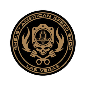 Skull, flame, gasket with Shelby Cobra – black and gold sticker