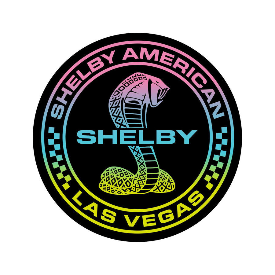Rainbow colored Shelby American Las Vegas magnet with Cobra