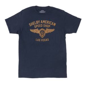 Shelby American Speed Shop Las Vegas blue graphic tee