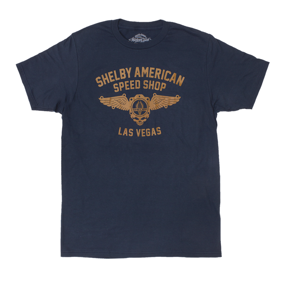 Shelby American Speed Shop Las Vegas blue graphic tee
