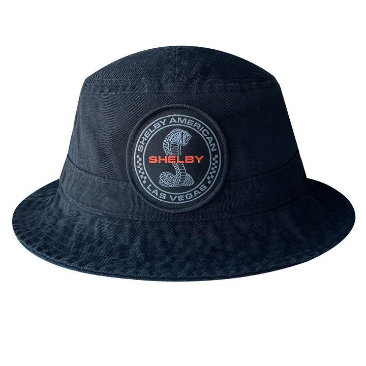 Front view of the Shelby Cobra hat in bucket-style black