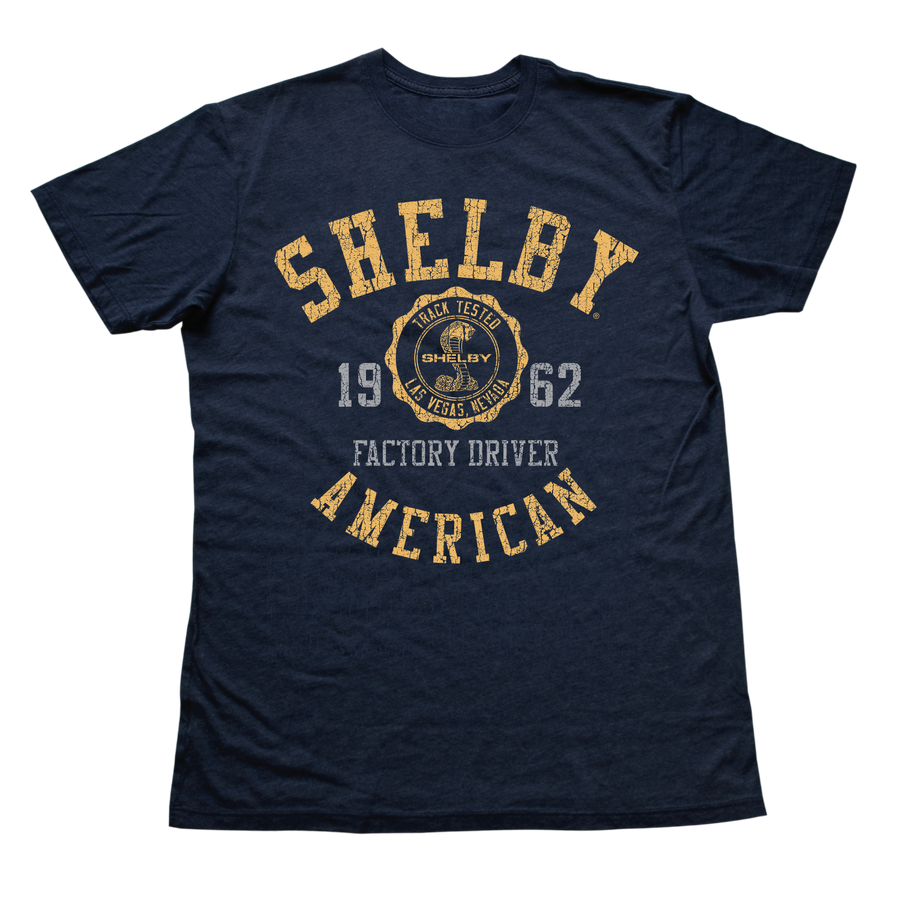 Shelby American Factory Driver 1962 car shirt in blue and gold