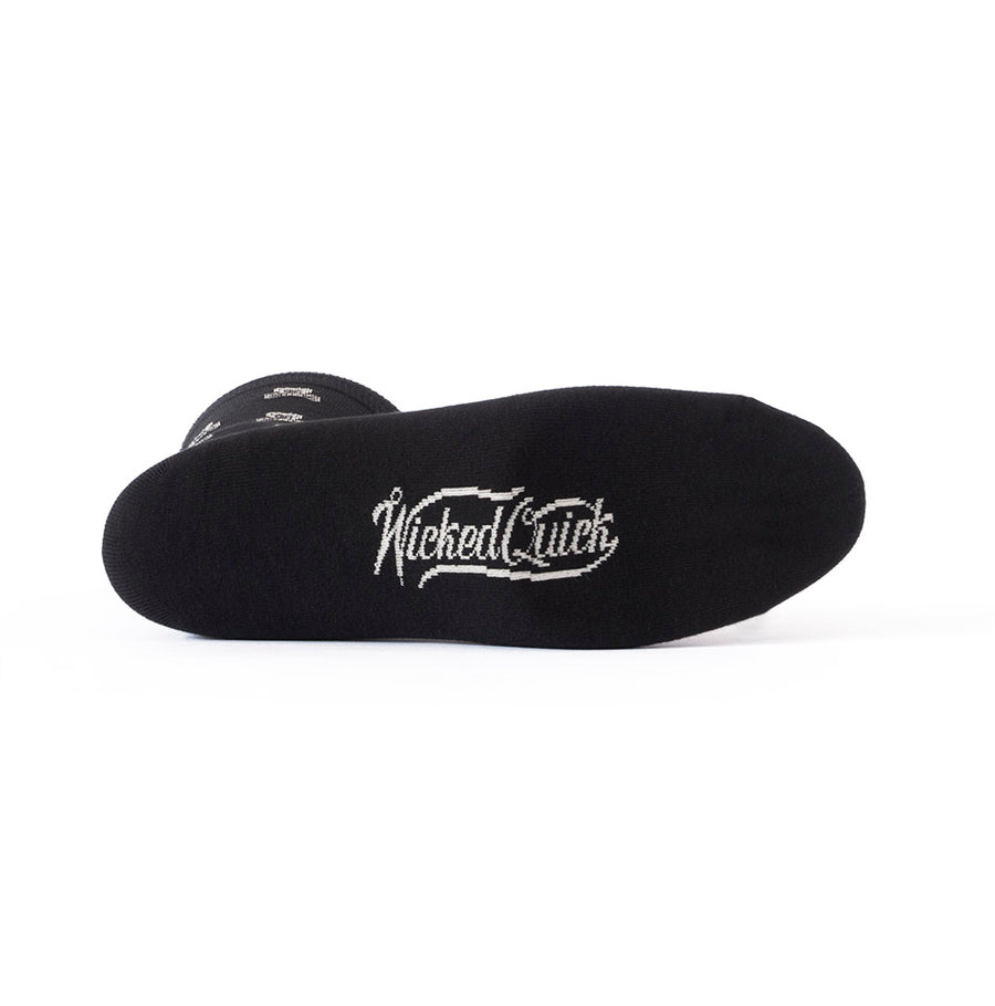 Bottom view of Wicked Quick Skull And Wrenches graphic socks