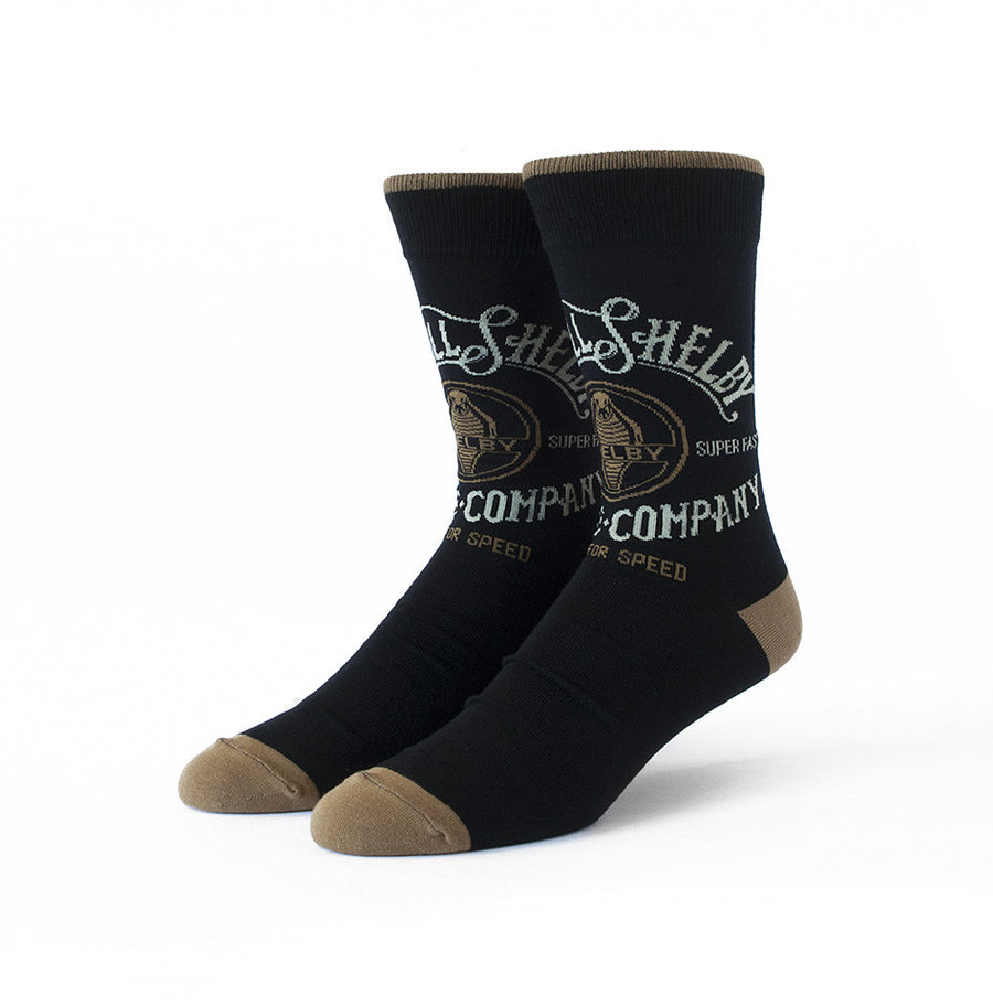 Carroll Shelby socks with Cobra design in black and gold