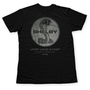 Shelby Livin' Loud & Fast Las Vegas black graphic t shirt with carbon fiber pattern