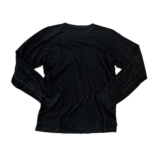 Black long sleeve shirt in crinkle cotton