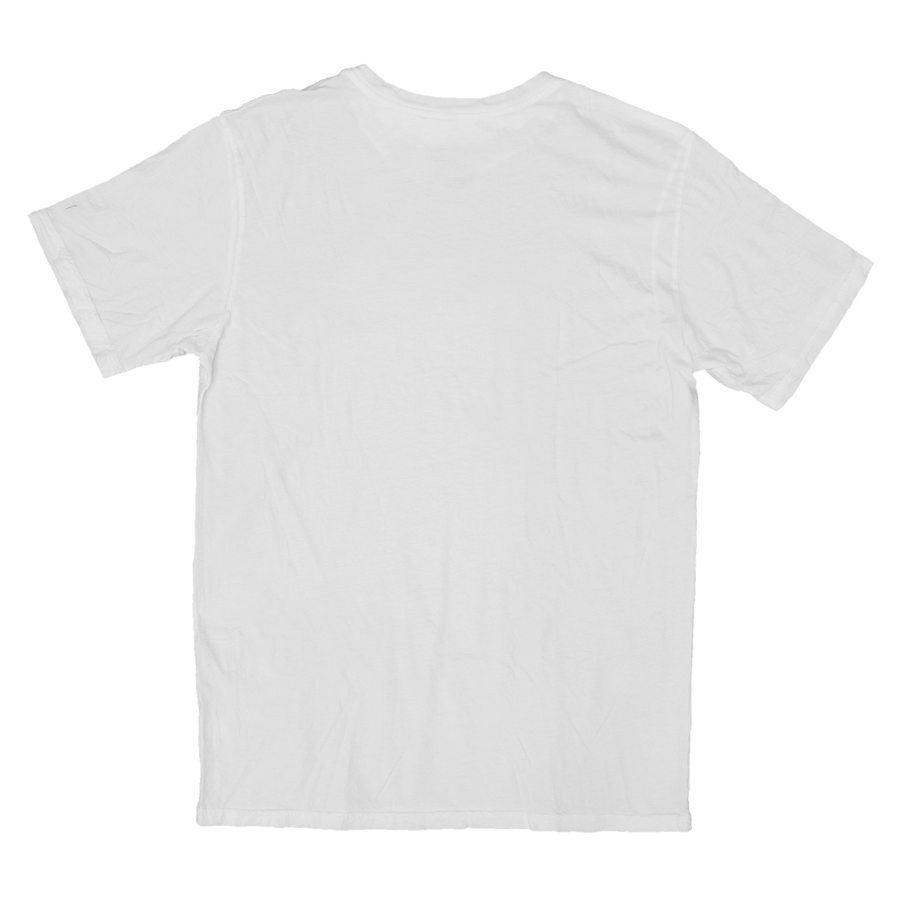 backside of a white crew neck t shirt