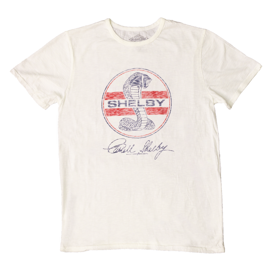 Red Shelby Cobra graphic on a white t shirt