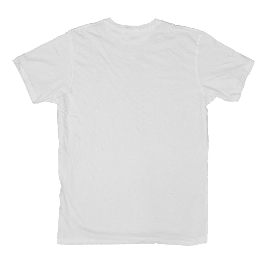 White v neck t shirt back best sale